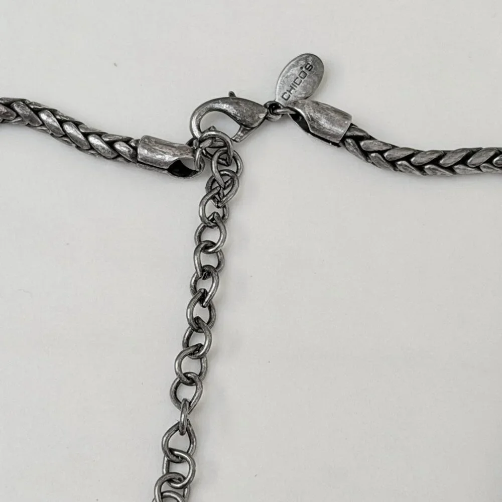 Chicos Vintage 18 In Herringbone Thick Rope Silvertone Necklace Chunky Statement